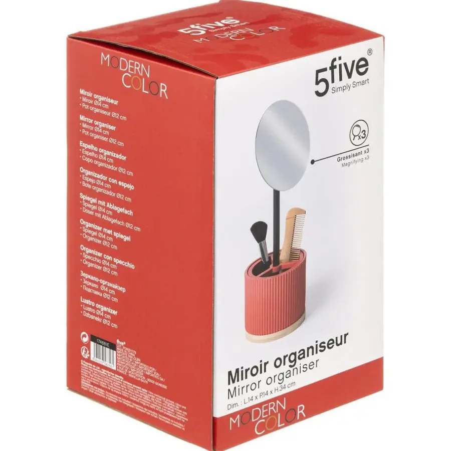 5five Make-up organizer/opberger met spiegel 14 x 14 x 35 cm zalmroze