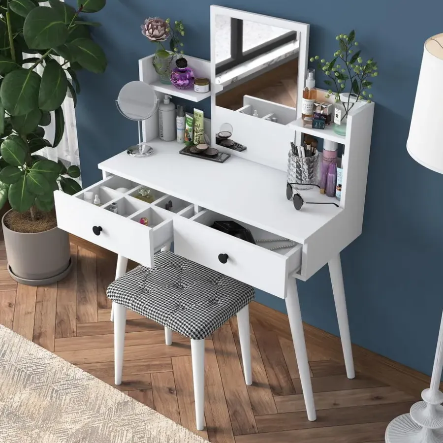 Arabic House Make-up Tafel Wit - 112cm - Incl. Kruk - Bulon