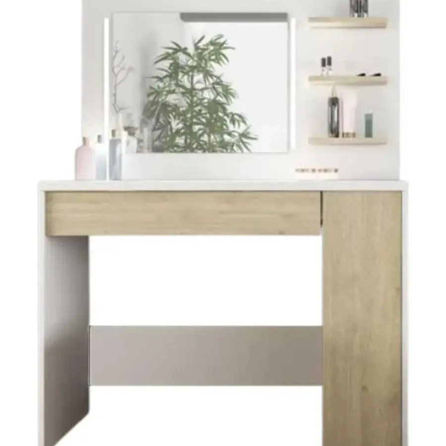 Trasman Make-uptafel Glamour met verlichting - wit/eik