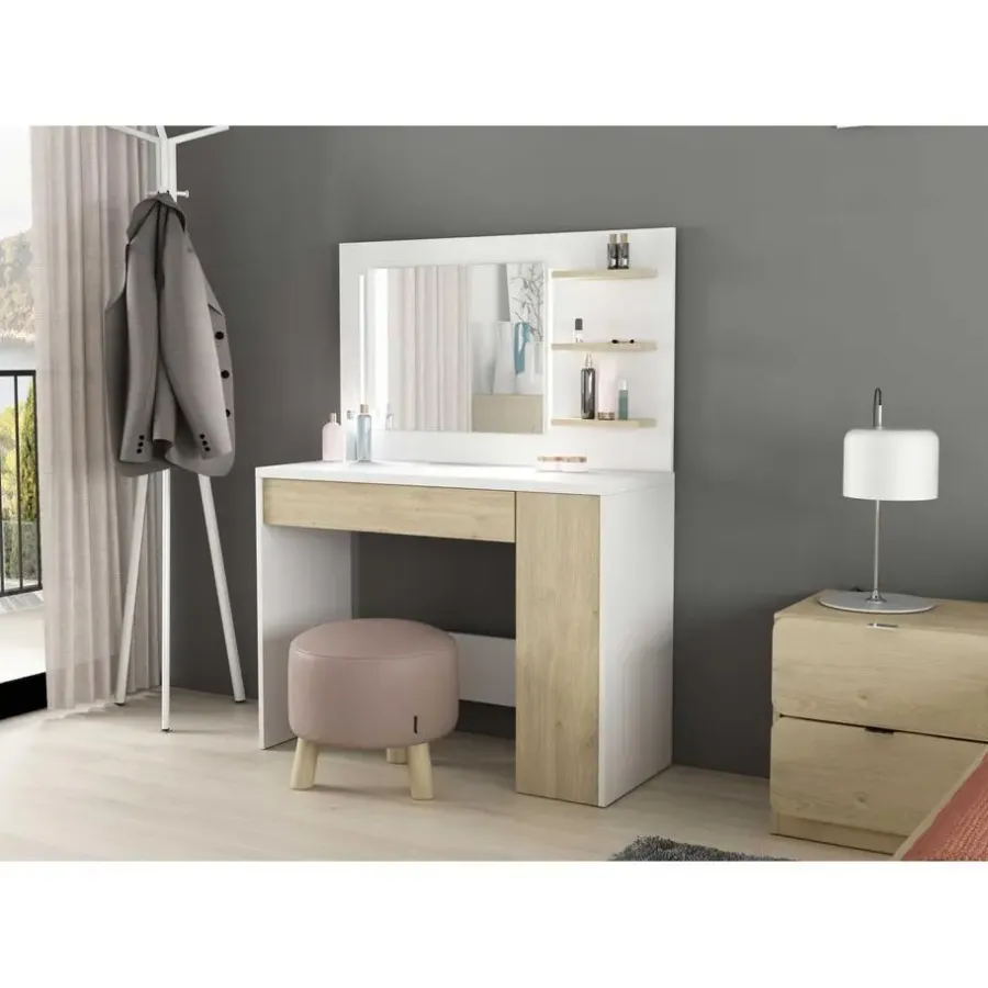 Trasman Make-uptafel Glamour met verlichting - wit/eik