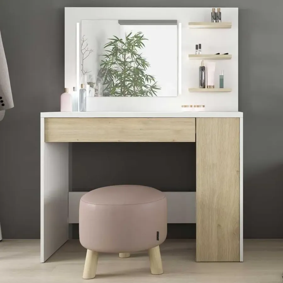 Trasman Make-uptafel Glamour met verlichting - wit/eik
