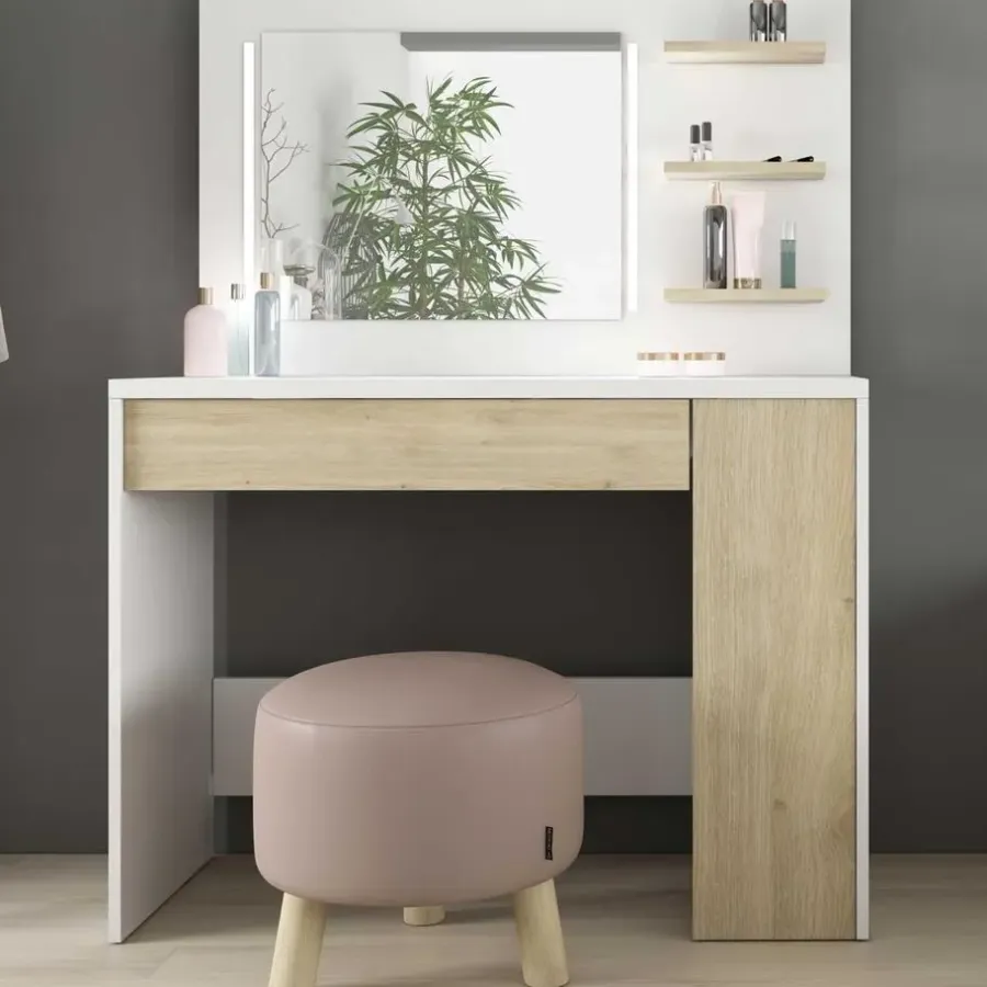 Trasman Make-uptafel Glamour met verlichting - wit/eik