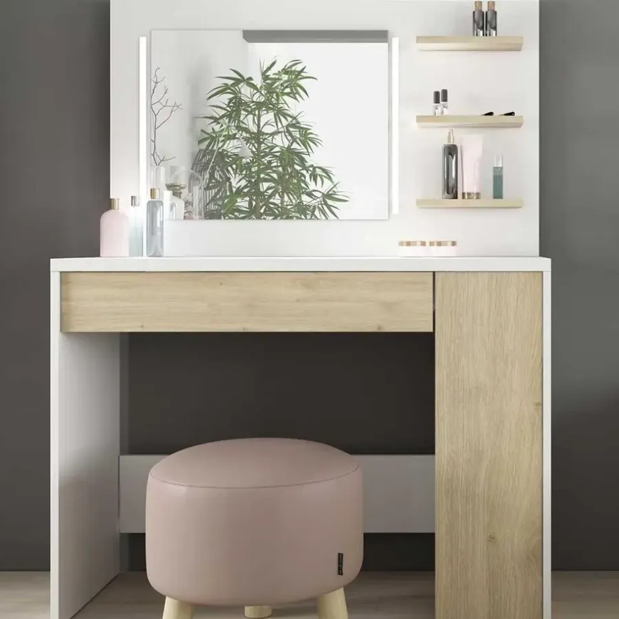 Trasman Make-uptafel Glamour met verlichting - wit/eik