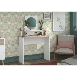 Parisot Make-uptafel Hardy-136cm-met spiegel-wit/eik