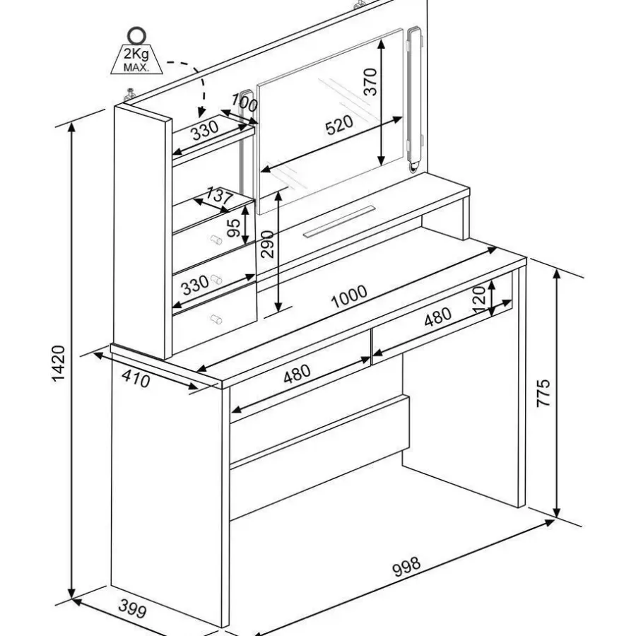 Trasman Make-uptafel Wish - wit