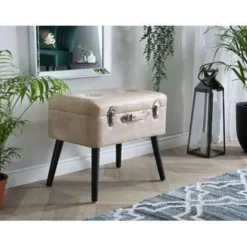 Hockers En Voetenbanken-Beliani MALLARD - Hocker - Beige - Kunstleer