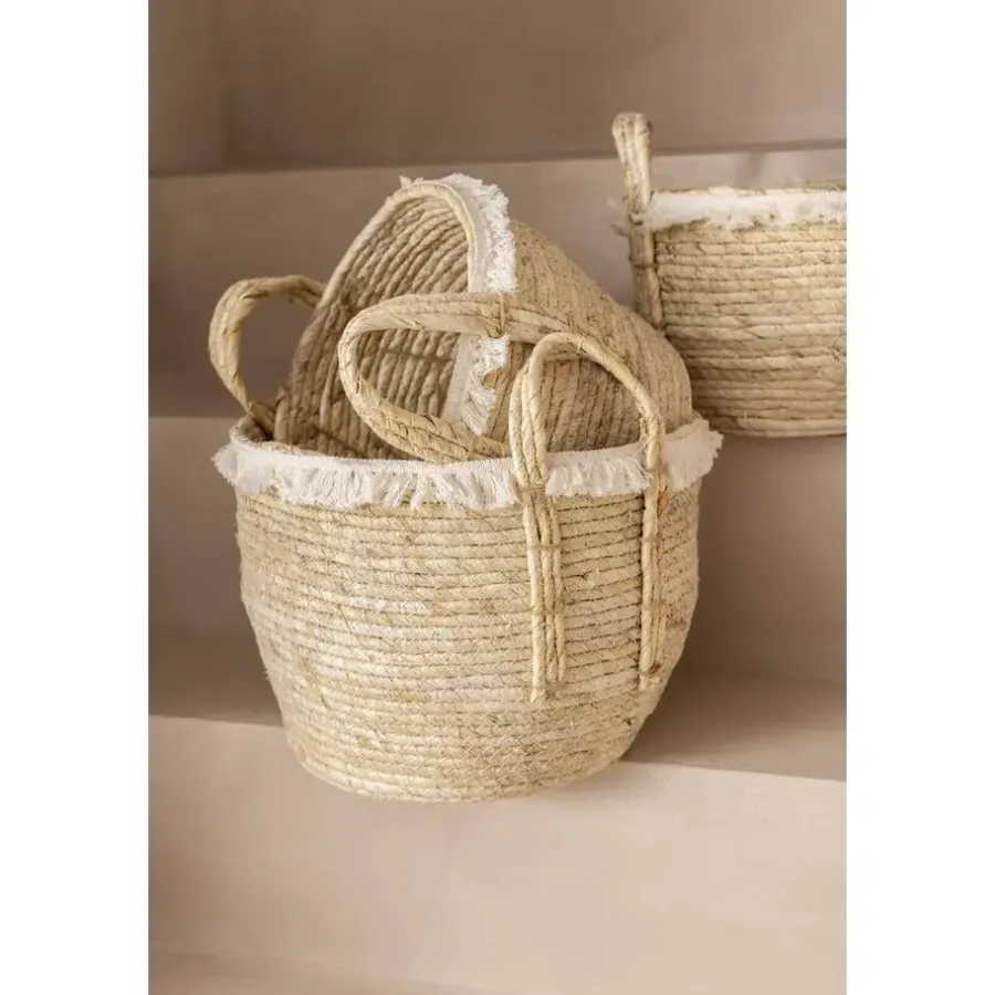 Opbergmanden-Leen Bakker Mand Pablo L - naturel - stro - 32xØ33,5 cm