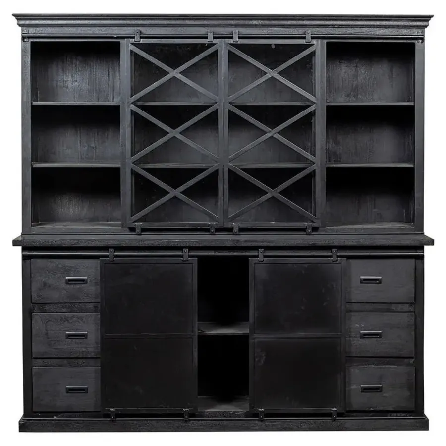 Mangohoutonline - Buffetkast Denver Black 200x220cm Rechthoekig - Zwart - Mahom