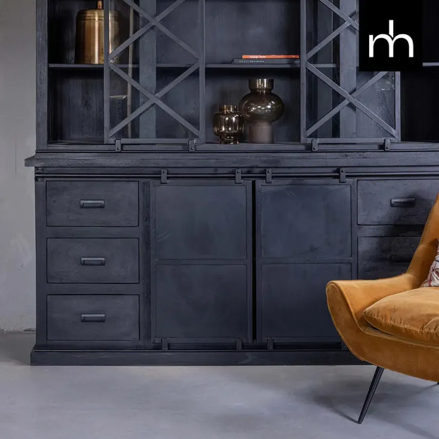 Mangohoutonline - Buffetkast Denver Black 200x220cm Rechthoekig - Zwart - Mahom