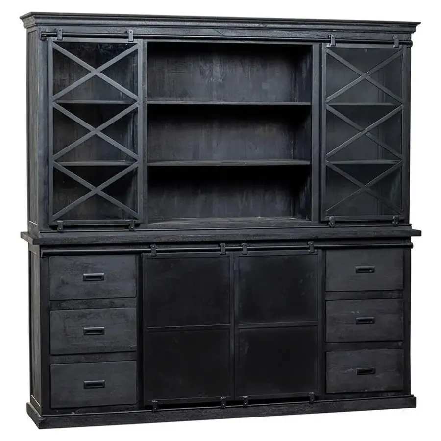 Mangohoutonline - Buffetkast Denver Black 200x220cm Rechthoekig - Zwart - Mahom