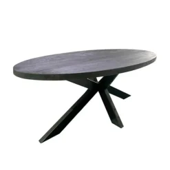 Industriële Eettafels|Ovale Eettafels-Mangohoutonline - Eettafel Tulsa Black 160x90cm Ovaal - Zwart - Mahom