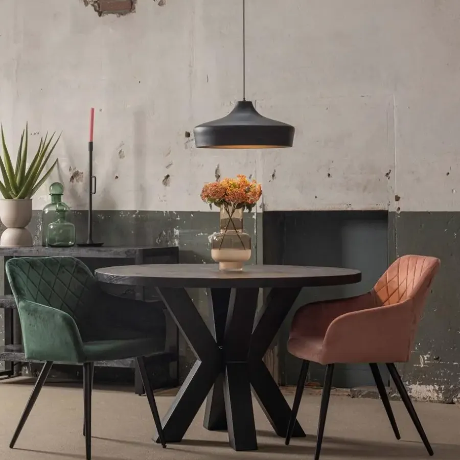 Industriële Eettafels-Mangohoutonline - Eettafel Madison Black Ø 120 Rond - Zwart - Mahom