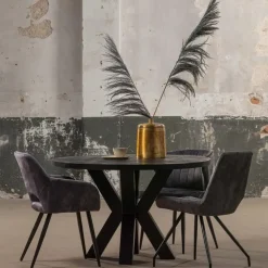 Industriële Eettafels-Mangohoutonline - Eettafel Madison Black Ø 120 Rond - Zwart - Mahom