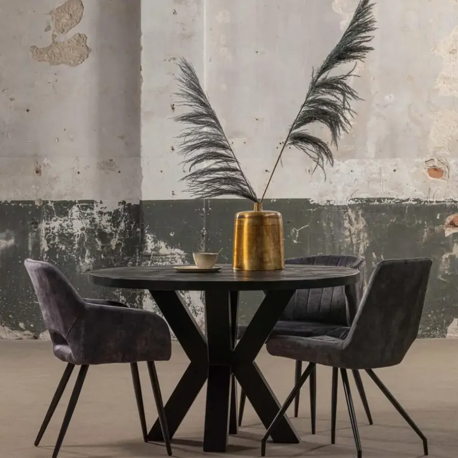 Industriële Eettafels-Mangohoutonline - Eettafel Madison Black Ø 120 Rond - Zwart - Mahom