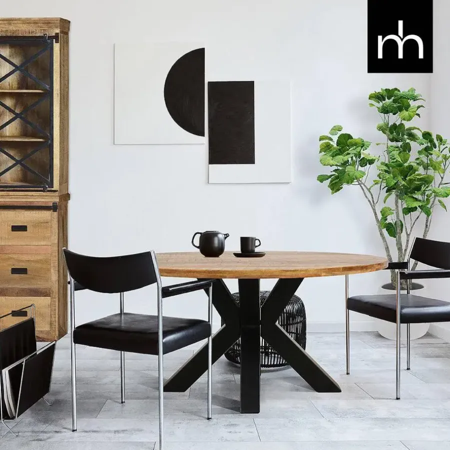 Industriële Eettafels|Ronde Eettafels-Mangohoutonline - Eettafel Madison 150cm Rond - Bruin - Mahom