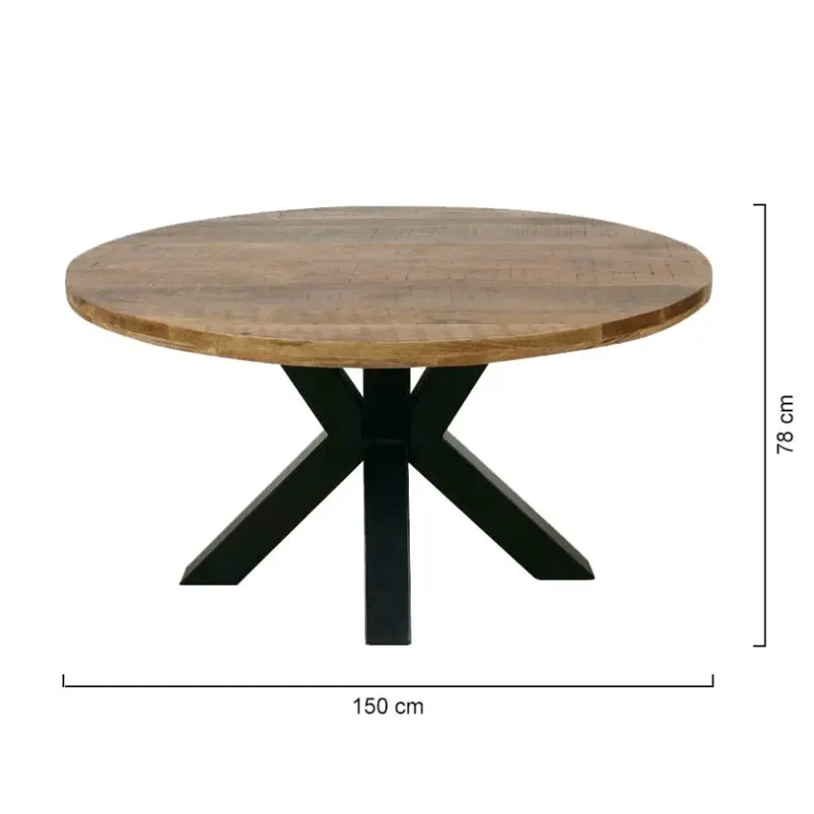 Industriële Eettafels|Ronde Eettafels-Mangohoutonline - Eettafel Madison 150cm Rond - Bruin - Mahom