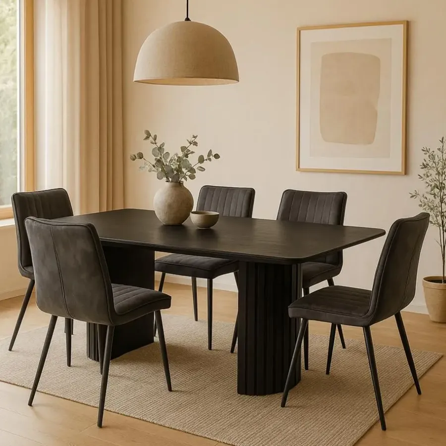 Rechthoekige Eettafels|Industriële Eettafels-Mangohoutonline - Eettafel Lucia Black 240x110cm Rechthoekig - Zwart - Mahom