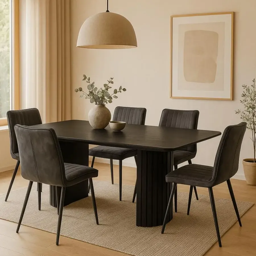 Rechthoekige Eettafels|Industriële Eettafels-Mangohoutonline - Eettafel Lucia Black 210x100cm Rechthoekig - Zwart - Mahom