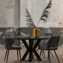 Industriële Eettafels|Ronde Eettafels-Mangohoutonline - Eettafel Madison Black Ø 110 Rond - Zwart - Mahom