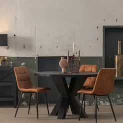 Industriële Eettafels|Ronde Eettafels-Mangohoutonline - Eettafel Madison Black Ø 160 Rond - Zwart - Mahom