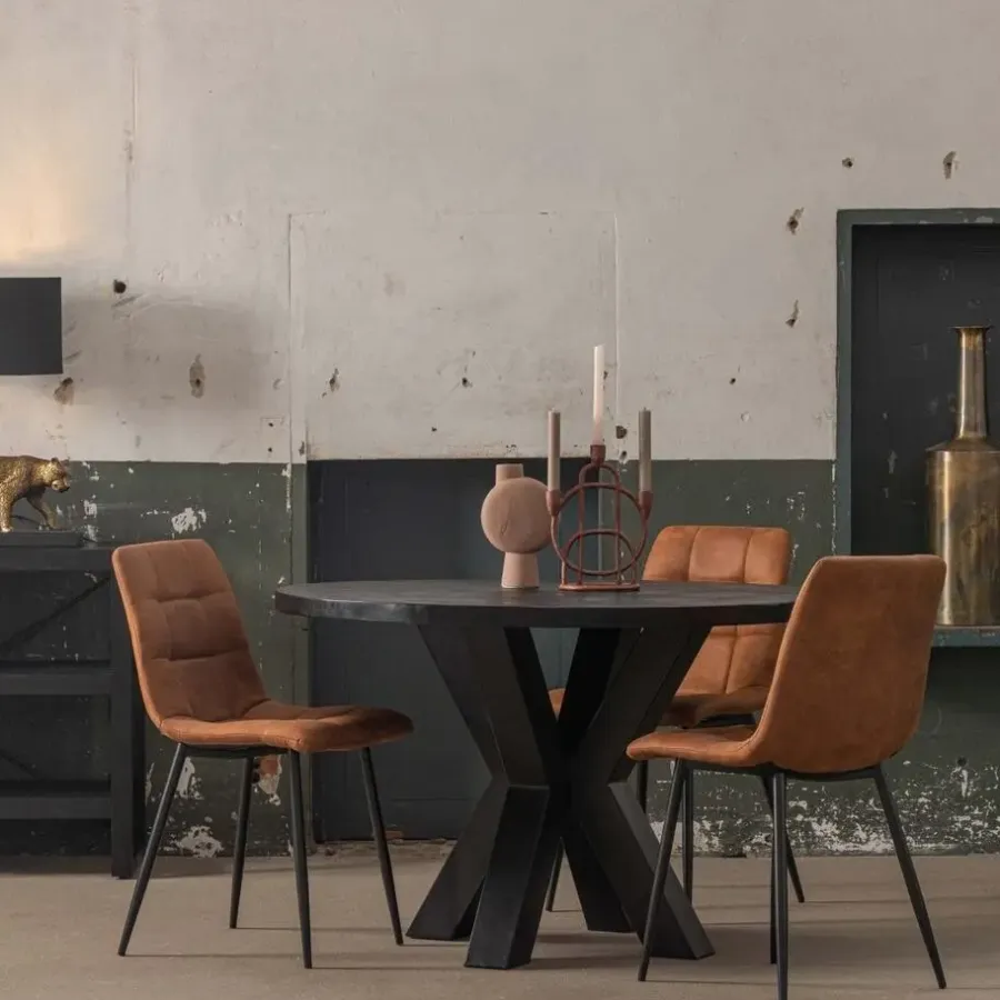 Industriële Eettafels|Ronde Eettafels-Mangohoutonline - Eettafel Madison Black Ø 160 Rond - Zwart - Mahom