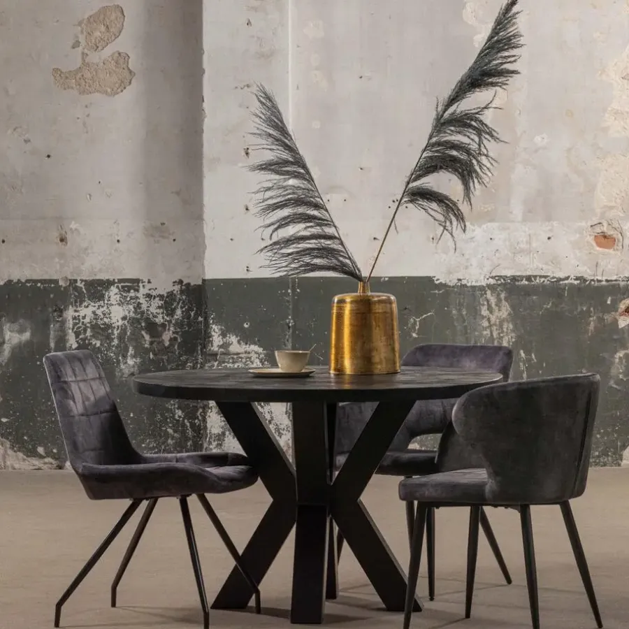 Industriële Eettafels|Ronde Eettafels-Mangohoutonline - Eettafel Madison Black Ø 160 Rond - Zwart - Mahom