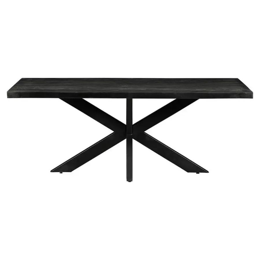 Industriële Eettafels-Mangohoutonline - Eettafel Memphis Black 220x100cm Rechthoekig - Zwart - Mahom