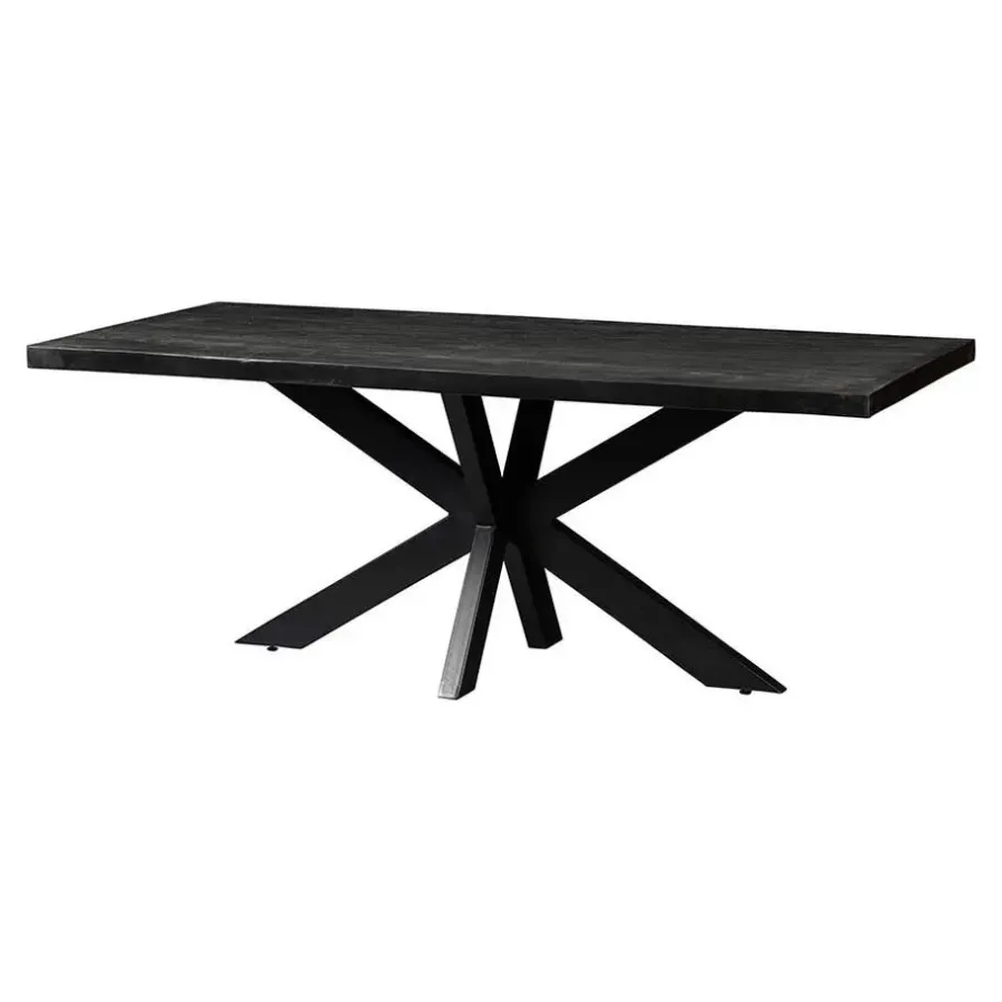 Industriële Eettafels-Mangohoutonline - Eettafel Memphis Black 220x100cm Rechthoekig - Zwart - Mahom