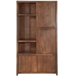 Wandkasten-Mangohoutonline - Wandkast Phoenix 120cm Walnoot 3 Open Vakken, 4 Deuren - Mahom