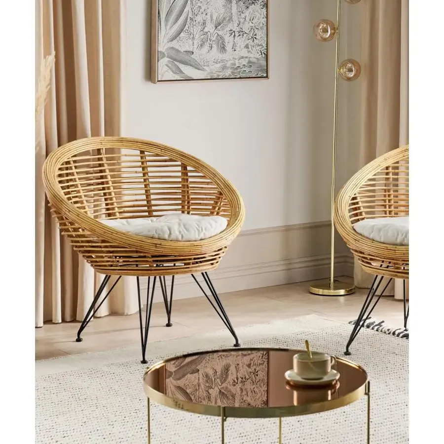 Beliani MARATEA - Tuinstoel set van 2 - Lichtbeige - Rotan