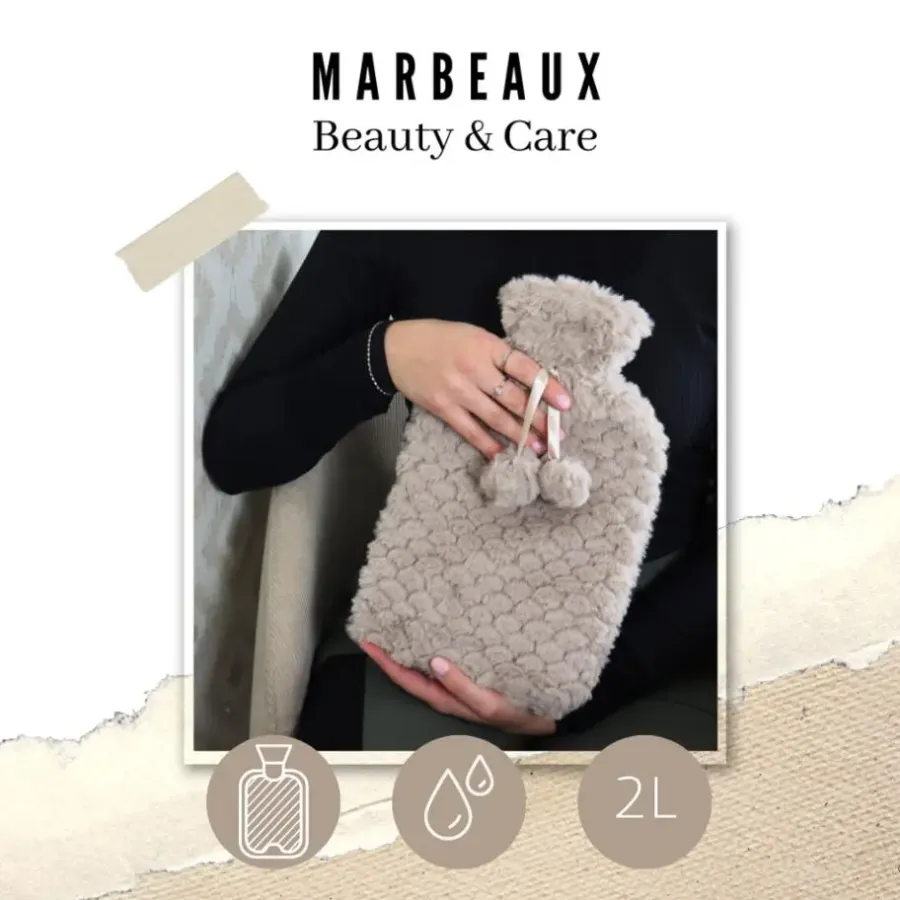 MARBEAUX Warmwaterkruik Set van 2 Stuks Kruik met Zachte Hoes Beige Magnetron...