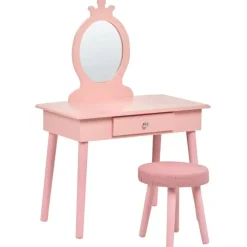Kaptafels-Leen Bakker MARGIE - Kinderkaptafel met krukje - Roze - MDF