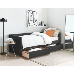 1-Persoons Bedden-Beliani MARRAY - Slaapbank - Zwart - 90 x 200 cm - Fluweel