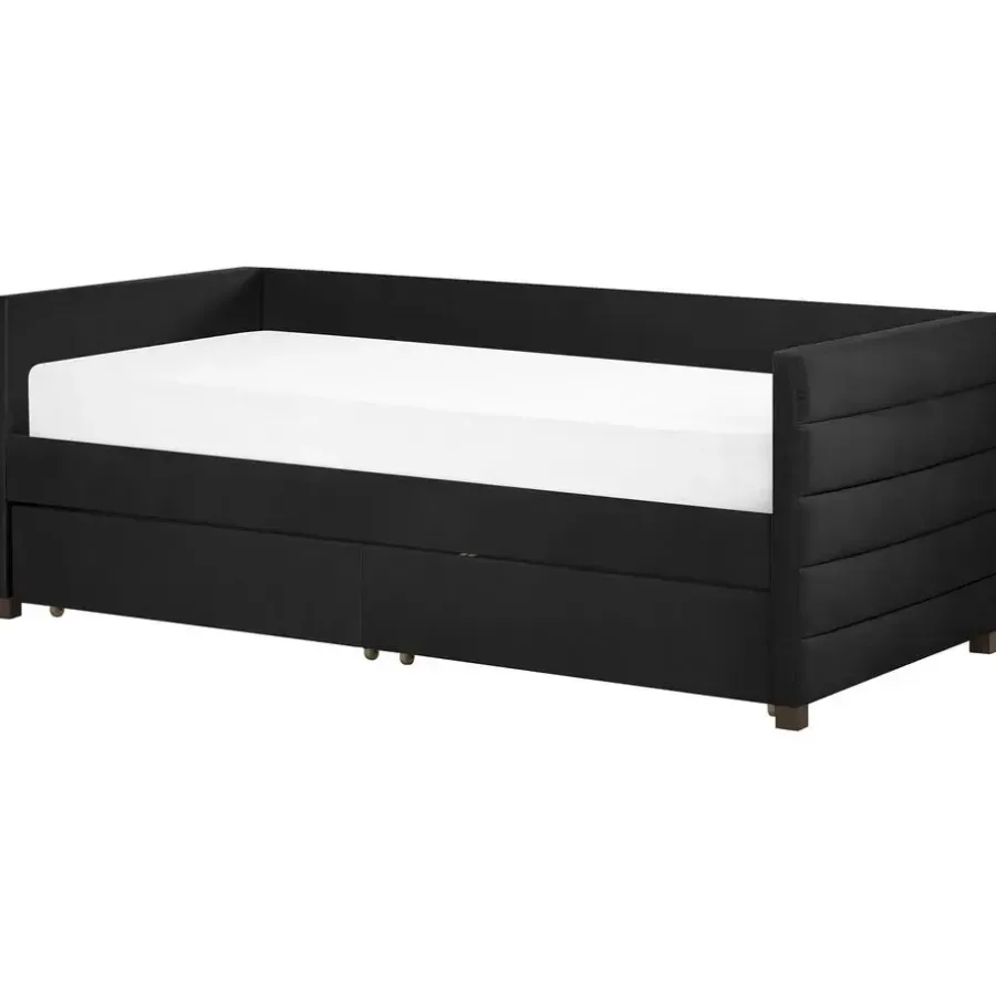 1-Persoons Bedden-Beliani MARRAY - Slaapbank - Zwart - 90 x 200 cm - Fluweel