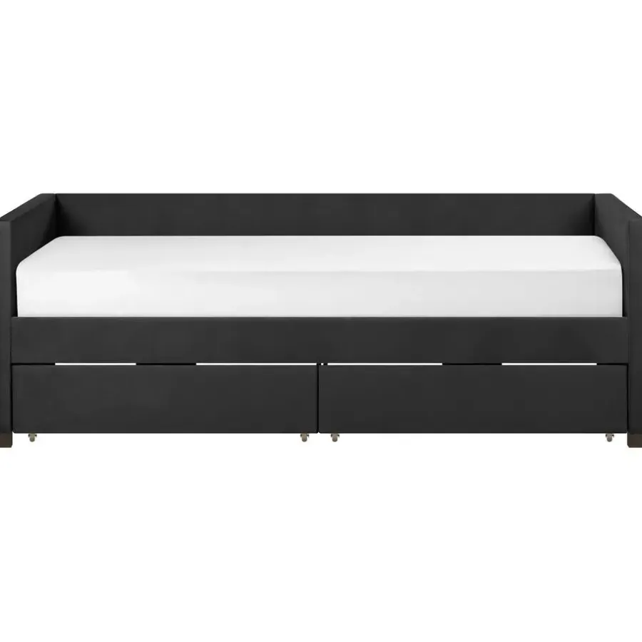 1-Persoons Bedden-Beliani MARRAY - Slaapbank - Zwart - 90 x 200 cm - Fluweel