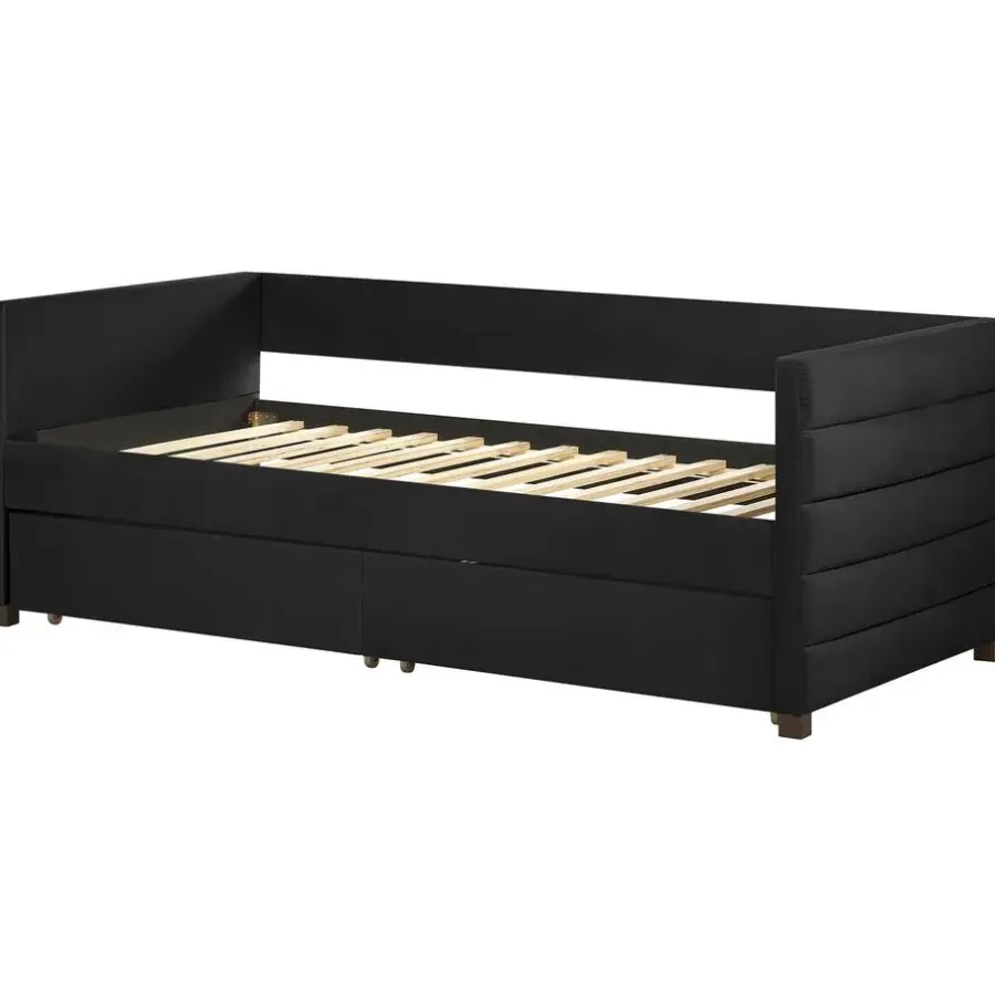 1-Persoons Bedden-Beliani MARRAY - Slaapbank - Zwart - 90 x 200 cm - Fluweel