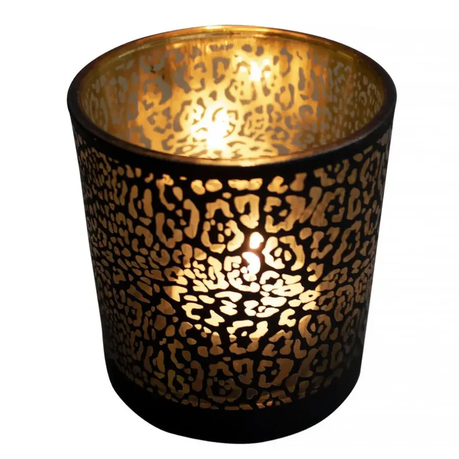 Mars & More Waxinelichthouder - zwart - glas - jaguar - 18 cm