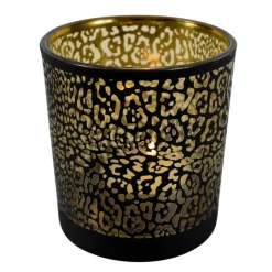 Mars & More Waxinelichthouder - zwart - glas - jaguar - 18 cm