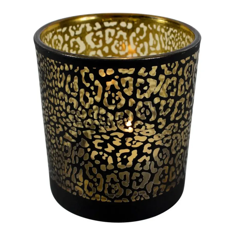 Mars & More Waxinelichthouder - zwart - glas - jaguar - 18 cm