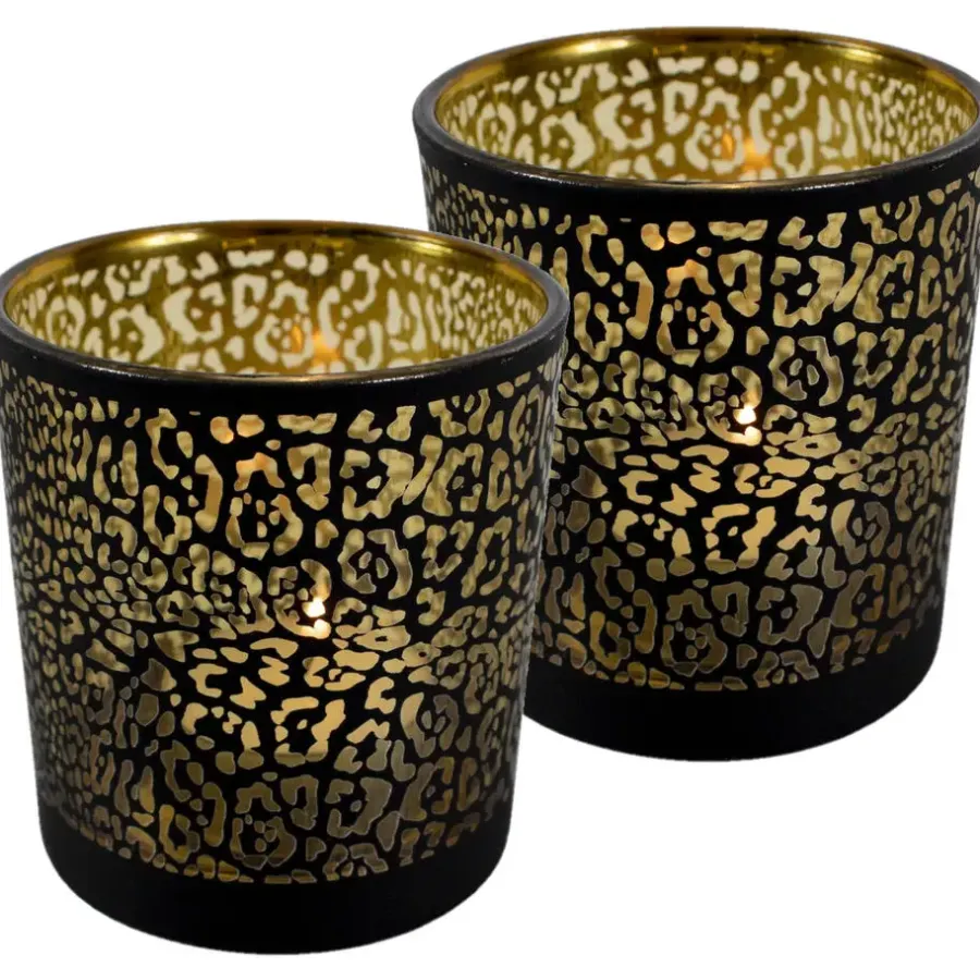 Mars & More Waxinelichthouder - zwart - glas - jaguar - 18 cm