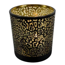 Kandelaars En Windlichten-Mars & More Waxinelichthouder - zwart - glas - jaguar print