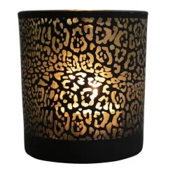 Kandelaars En Windlichten-Mars & More Waxinelichthouder - zwart - glas - jaguar print