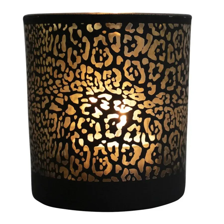 Kandelaars En Windlichten-Mars & More Waxinelichthouder - zwart - glas - jaguar print