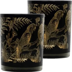Kandelaars En Windlichten-Mars & More Waxinelichthouder - zwart - glas - papegaai - 10 cm