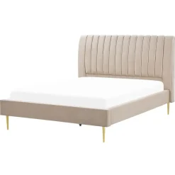 2-Persoons Bedden-Beliani MARVILLE - Tweepersoonsbed - Beige - 160 x 200 cm - Fluweel