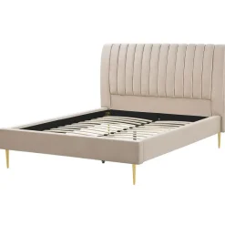 2-Persoons Bedden-Beliani MARVILLE - Tweepersoonsbed - Beige - 160 x 200 cm - Fluweel