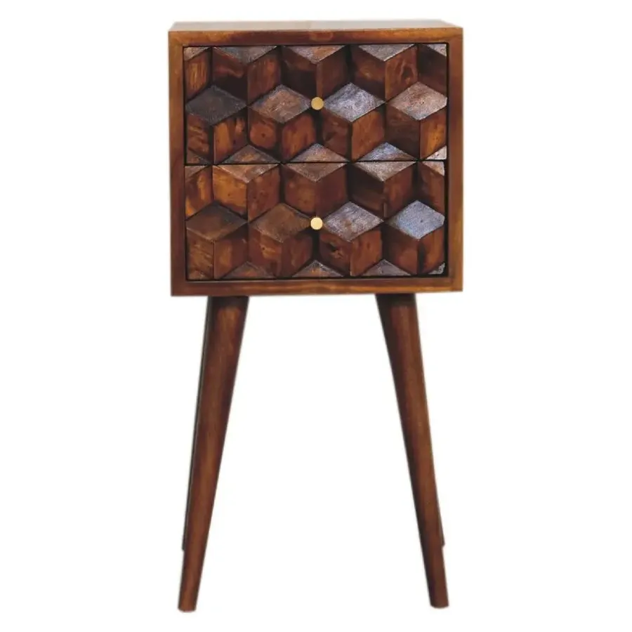 Nachtkastjes|Nachtkastjes-Artisan Furniture Massief Houten Eiken-achtige Kastanje Kubus Nachtkastje