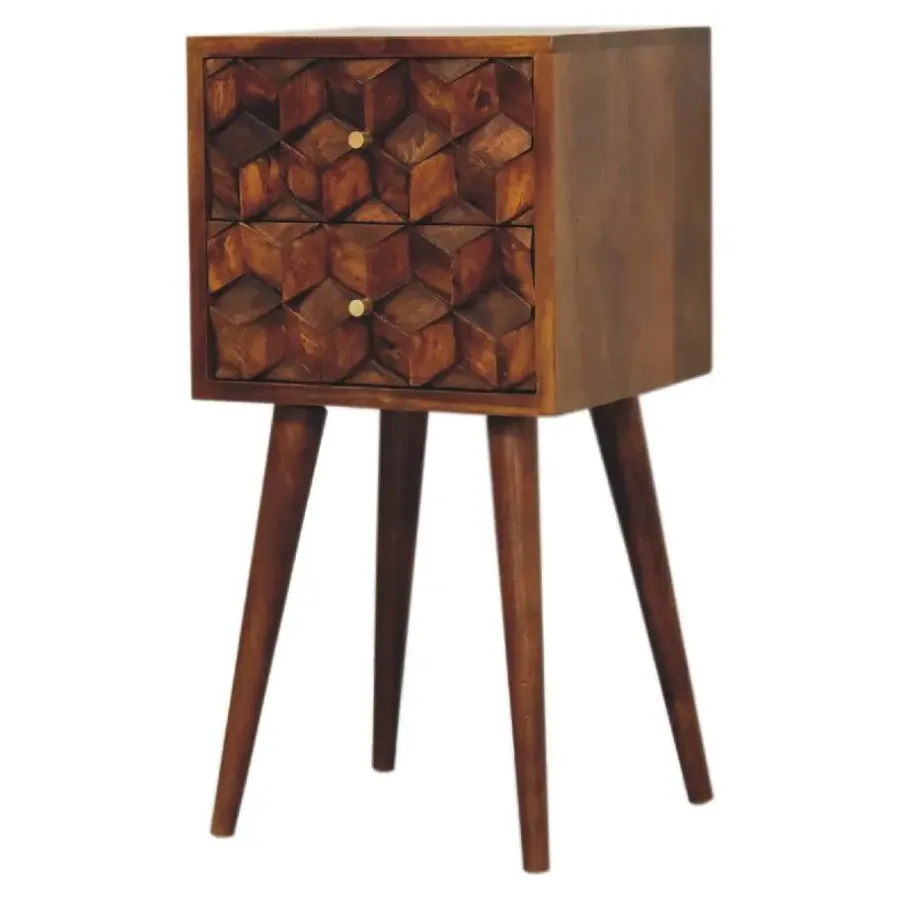 Nachtkastjes|Nachtkastjes-Artisan Furniture Massief Houten Eiken-achtige Kastanje Kubus Nachtkastje