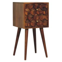 Nachtkastjes|Nachtkastjes-Artisan Furniture Massief Houten Eiken-achtige Kastanje Kubus Nachtkastje