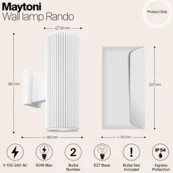 Wandlampen-Maytoni Outdoor - Wandlamp Rando - Wit - Ø9,5